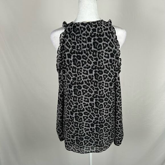 Michael Kors Leopard Print Cold Shoulder Long Sleeve Blouse Top Small Gray Black - Picture 2 of 3